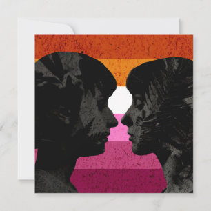 Lesbian Flag with Two Woman Silhouettes Card