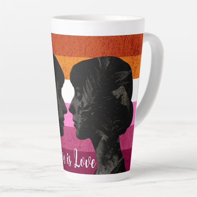 Lesbian Flag with Two Woman Silhouettes  Latte Mug (Right Angle)