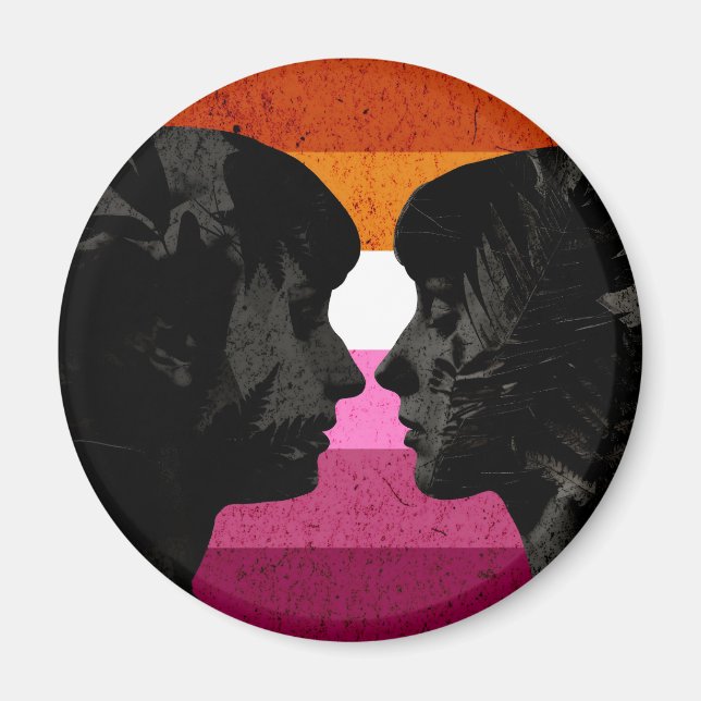 Lesbian Flag with Two Woman Silhouettes  Magnet (Front)