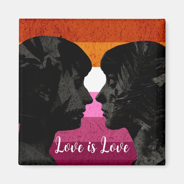 Lesbian Flag with Two Woman Silhouettes  Magnet (Front)