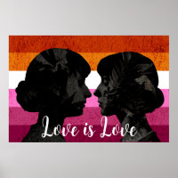 Lesbian Flag with Two Woman Silhouettes 
