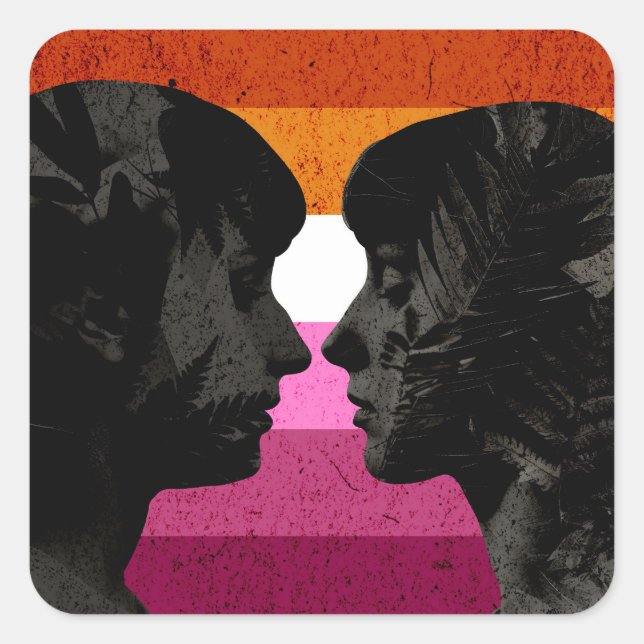 Lesbian Flag with Two Woman Silhouettes  Square Sticker (Front)