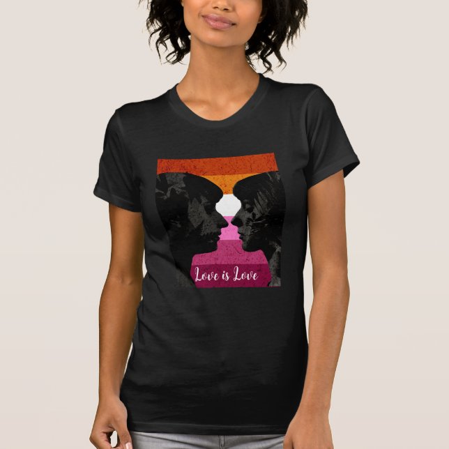 Lesbian Flag with Two Woman Silhouettes  T-Shirt (Front)