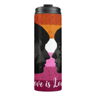 Lesbian Flag with Two Woman Silhouettes  Thermal Tumbler