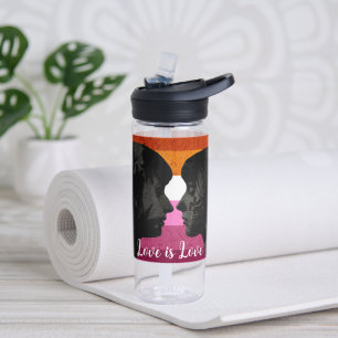 Lesbian Flag with Two Woman Silhouettes Water Bottle