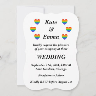 Lesbian Gay LGBTQ Rainbow Heart Wedding Invitation