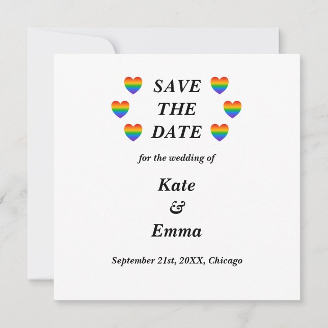 Lesbian Gay LGBTQ Rainbow Heart Wedding Save The Date (Front)
