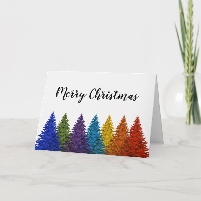 Lesbian Gay Pride Rainbow Flag Christmas Tree Holiday Card (Front)