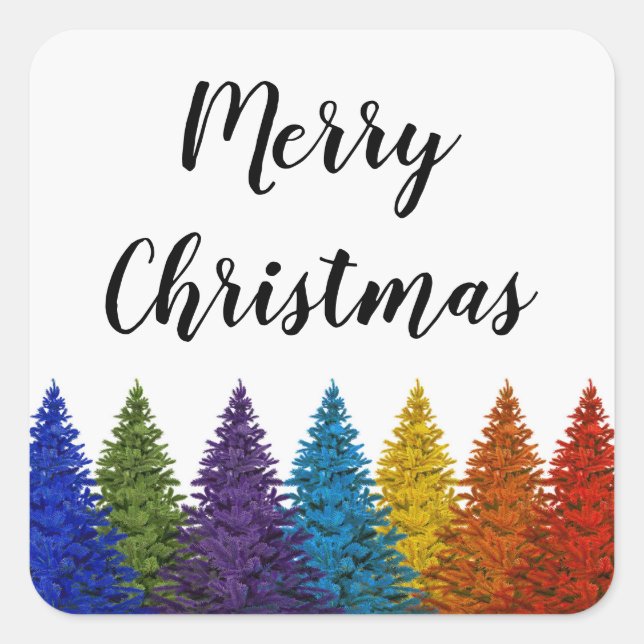 Lesbian Gay Pride Rainbow Flag Christmas Tree Square Sticker (Front)