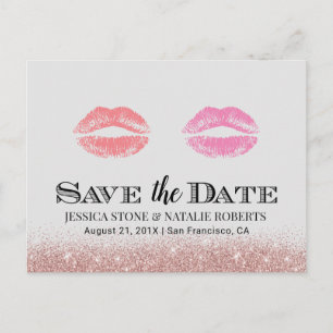 Lesbian Gay Wedding Double Kisses Save the Date Announcement Postcard