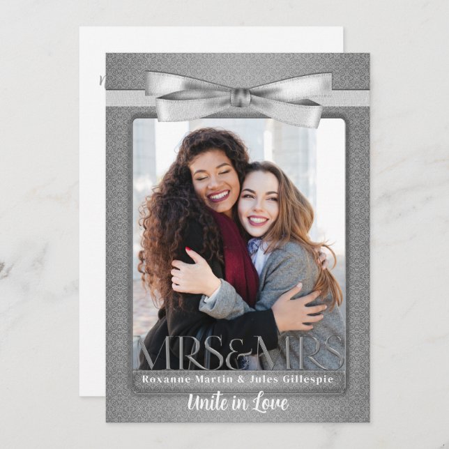 Lesbian Gay Wedding Invitation Two Brides Silver (Front/Back)