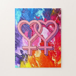 Lesbian heart symbol rainbow watercolor Puzzle