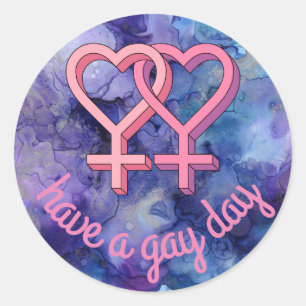 Lesbian hearts pink purple watercolor Custom Classic Round Sticker
