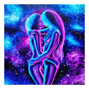 Lesbian kiss in blue and purple   photo print