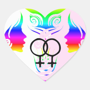 Lesbian Love Pride Rainbow Women Heart Stickers