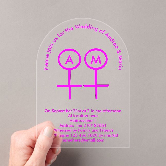 Lesbian Lovers Custom Monogrammed Wedding Acrylic Invitations (Insitu (Handheld))