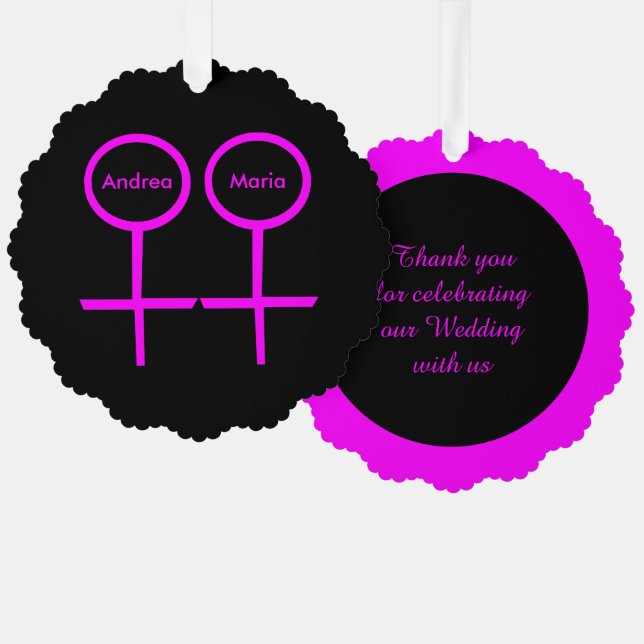 Lesbian Lovers Custom Wedding Tree Decoration Card (Front/Back)