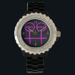 Lesbian Lovers Customisable Rhinestone Watch<br><div class="desc">This awesome watch is designed for lesbians. It features two pink female symbols standing side by side. The background is black and there is customisable pink text inside each of the symbols to put names.</div>