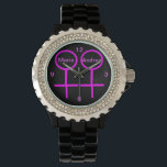 Lesbian Lovers Customisable Rhinestone Watch<br><div class="desc">This awesome watch is designed for lesbians. It features two pink female symbols standing side by side. The background is black and there is customisable pink text inside each of the symbols to put names.</div>