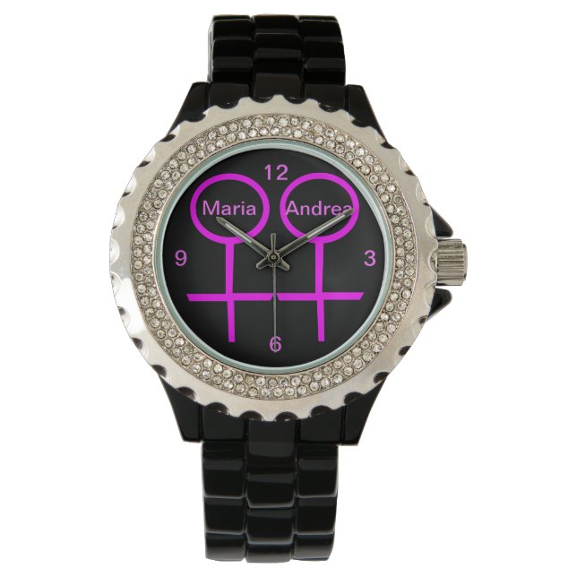 Lesbian Lovers Customisable Rhinestone Watch (Front)