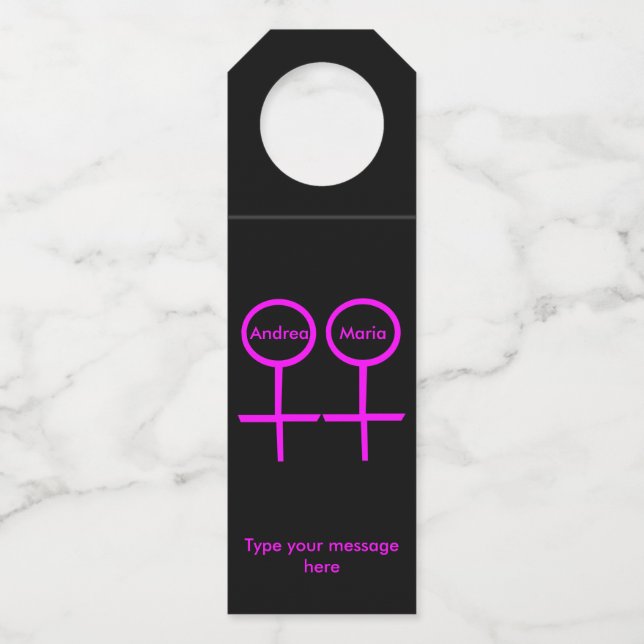 Lesbian Lovers Personalised Bottle Hangers (Front)