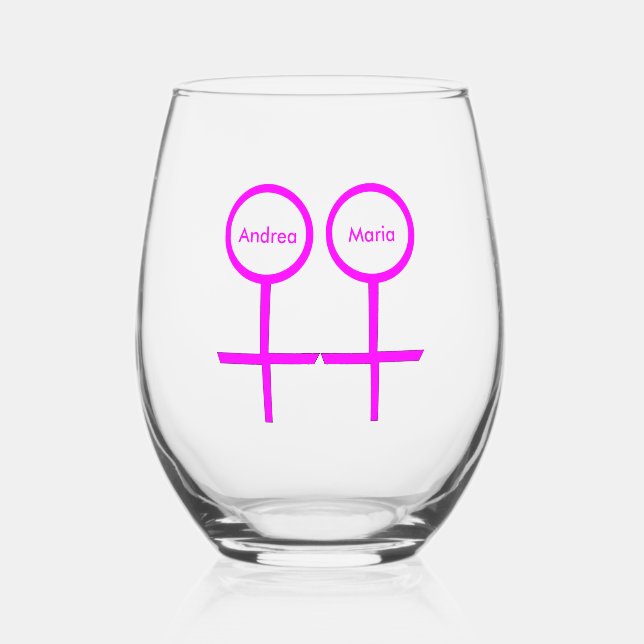 Lesbian Lovers Personalised Stemless Wine Glass (Front)