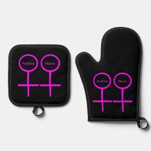 Lesbian Lovers Personalised Wedding Oven Mitt & Pot Holder Set