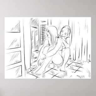 Lesbian lust line art poster