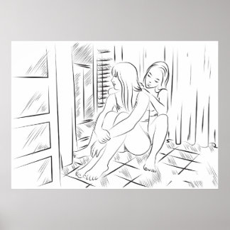 Lesbian lust line art poster