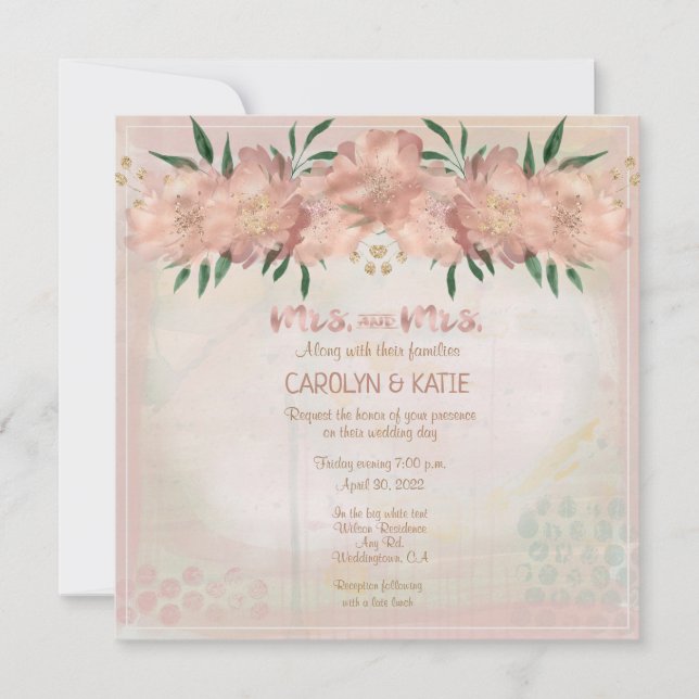 Lesbian Mrs. and Mrs. Blush Peach Floral (Front)