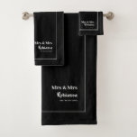 Lesbian Newlyweds Mrs & Mrs Personalised Large Bath Towel Set<br><div class="desc">Stylish Mrs and Mrs personalised towel set for the newlywed brides in black and white,  with editable script,  name and established wedding date</div>