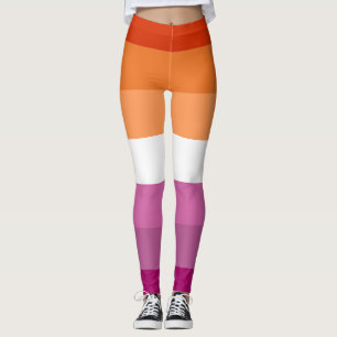 Lesbian Orange Pink Fuchsia White Striped LGBT Leggings