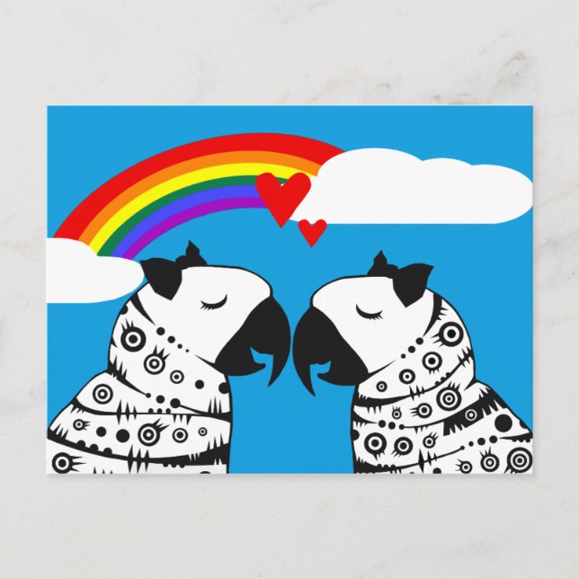 Lesbian Parrots Couple with Rainbow Postcard (Front)