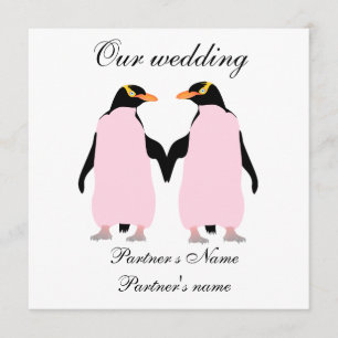 Lesbian, Pastel penguins wedding invitation