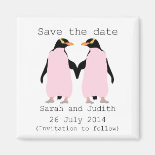 Lesbian, Penguins holding hands save the date Magnet