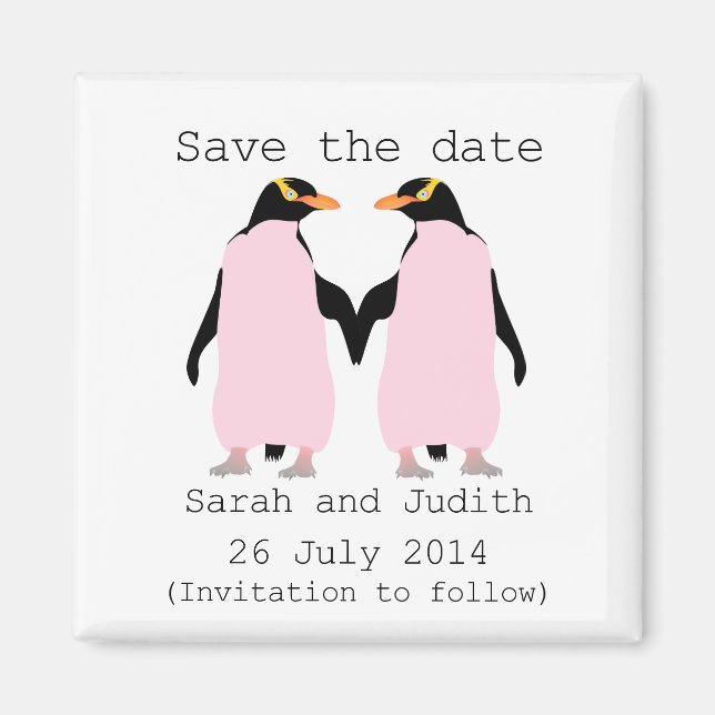 Lesbian, Penguins holding hands save the date Magnet (Front)