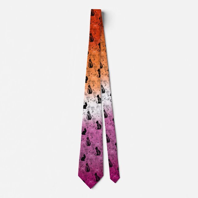 Lesbian Pride Black Cat - Mystical Witchy Tie (Front)