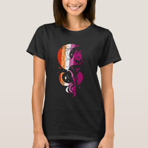 Lesbian Pride Celestial Cat Moon Mystical Design T-Shirt