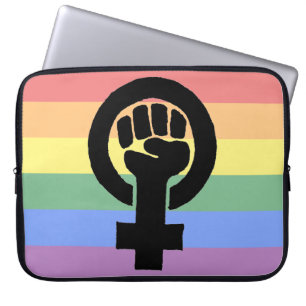 Lesbian Pride Feminist Fist Faded Rainbow Laptop Sleeve