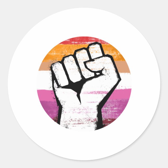Lesbian Pride Fist Circle Print Classic Round Sticker (Front)