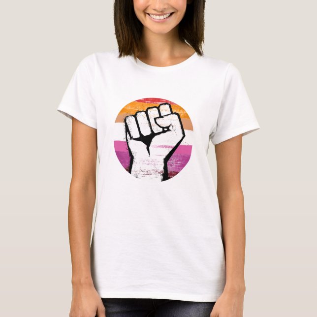 Lesbian Pride Fist Circle Print T-Shirt (Front)