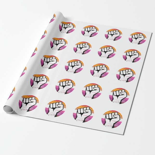Lesbian Pride Fist Circle Print Wrapping Paper (Unrolled)