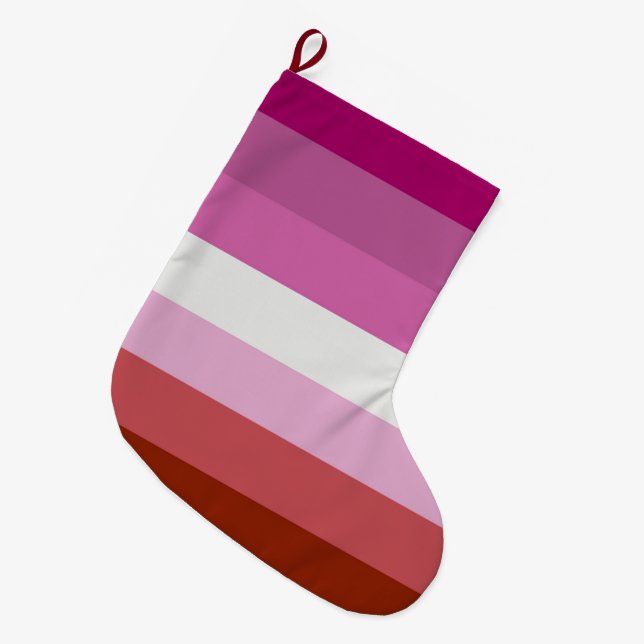 Lesbian Pride Flag (Origin) Large Christmas Stocking (Front (Hanging))