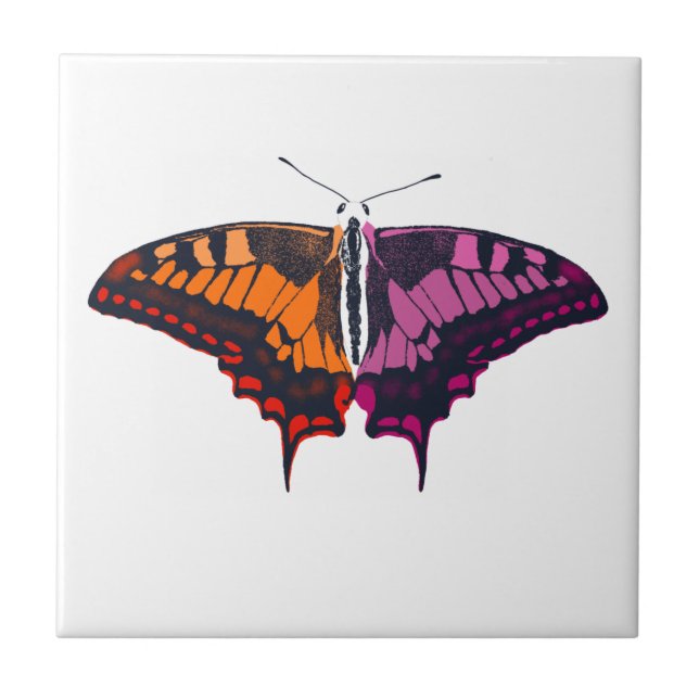 Lesbian Pride Flag Swallowtail Butterfly Ceramic Tile (Front)
