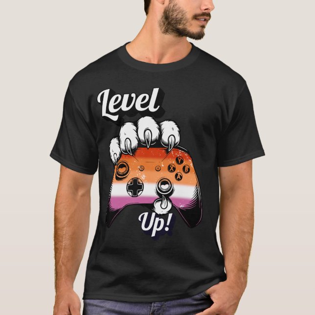 Lesbian Pride Level Up Tiger Paw Controller Shirt (Front)