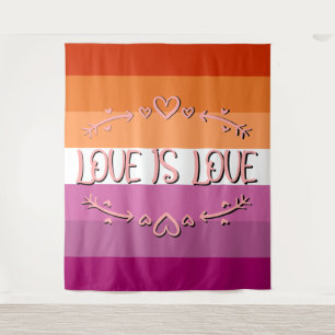Lesbian Pride Month Love is Love Backdrop Tapestry