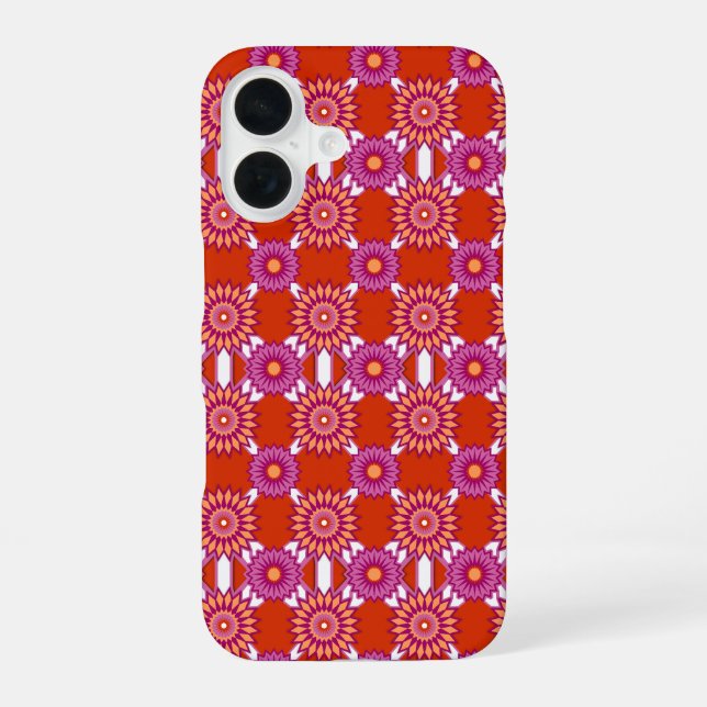 Lesbian pride / orange mirror flower pattern iPhone 16 case (Back)
