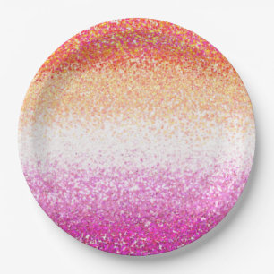 Lesbian Pride Pink Glitter Gradient Sparkle Paper Plate