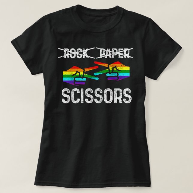 Lesbian Pride Rock Paper Scissors Funny LGBTQ Rain T-Shirt (Design Front)