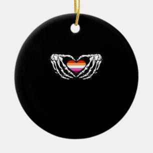 Lesbian Pride Skeleton Halloween Wlw Goth Heart Cl Ceramic Ornament